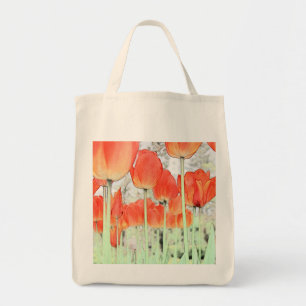 Bolso De Tela flores de tulipán rojo de estilo artístico. jardín