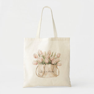 Bolso De Tela Flores de Tulipán Rosa Rubor