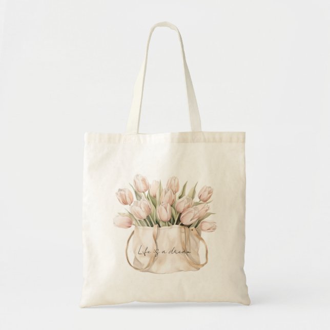 Bolso De Tela Flores de Tulipán Rosa Rubor (Frente)