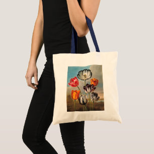 Bolso De Tela Flores de tulipanes variados vintage en un paisaje