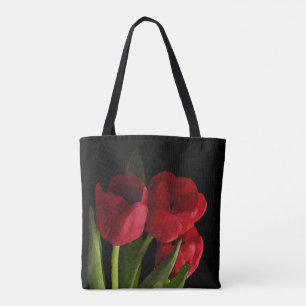 Bolso De Tela Flores De Tulipano De Jardín Rojo Floral Tote Bag