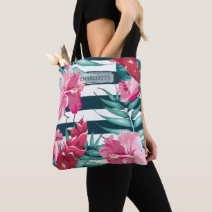 Bolso De Tela Flores de verano exóticas Monograma a rayas