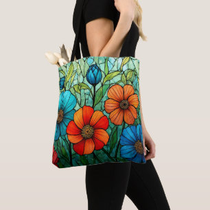 Bolso De Tela Flores de vidrio manchado coloridas
