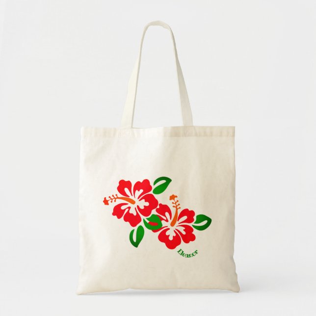 Bolso De Tela Flores del hibisco y hojas exóticas, estilizadas (Frente)