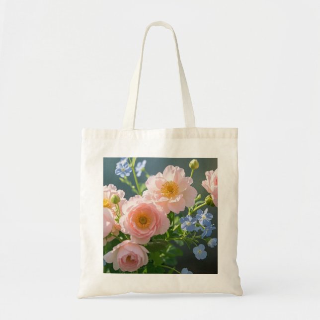 Bolso De Tela Flores delicadas rosas azules (Frente)