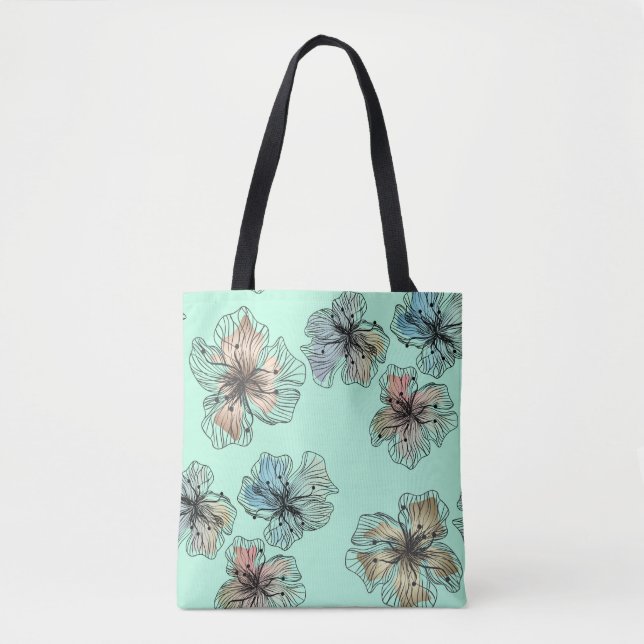 Bolso De Tela Flores dibujadas sin rompecabezas abstractas como  (Anverso)