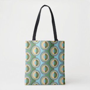 Bolso De Tela Flores dobladas: patrón retro azul-verde.