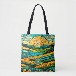 Bolso De Tela Flores Doradas Campo Verde Falso Vidrio Teñido