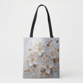 Bolso De Tela Flores doradas: Tote blanco con Desi floral elegan