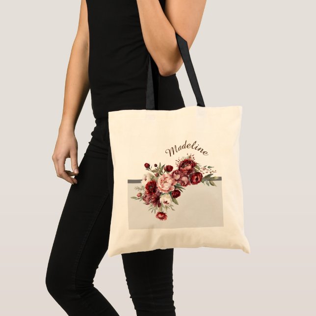 Bolso De Tela Flores elegantes de Borgoña (Anverso (producto))