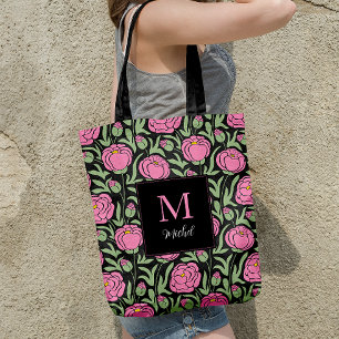 Bolso De Tela Flores elegantes de peones rosados personalizadas