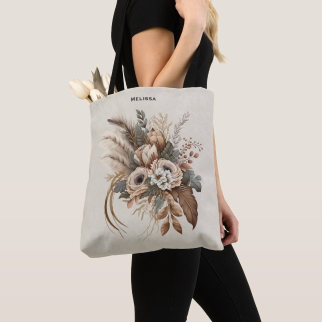 Bolso De Tela Flores elegantes Foliage y plumas (Detalle)