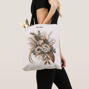 Bolso De Tela Flores elegantes Foliage y plumas