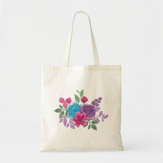 Bolso De Tela flores en acuarela (Frente)
