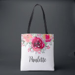 Bolso De Tela Flores en acuarela personalizadas<br><div class="desc">Regala esta hermosa bolsa tote personalizada con flores vibrantes en tonos rosa y crema y personalizada con letras elegantes a alguien especial o hazla para ti misma. ARTÍCULOS COINCIDENTES en nuestra tienda.</div>