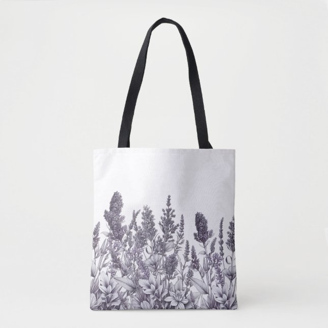 Bolso De Tela Flores en blanco y negro (Anverso)