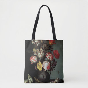 Bolso De Tela Flores en una barrera con conchas e insectos