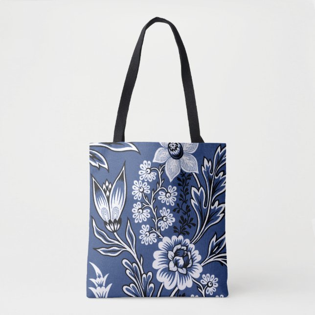 Bolso De Tela Flores Fantásticas (Azul) Arte Fino (Anverso)