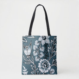 Bolso De Tela Flores Fantásticas (Slate Teal) Arte Fino