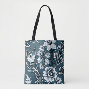 Bolso De Tela Flores Fantásticas (Slate Teal) Arte Fino