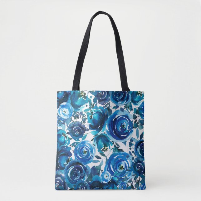Bolso De Tela Flores florales azules índigo elegantes Shabby Chi (Anverso)