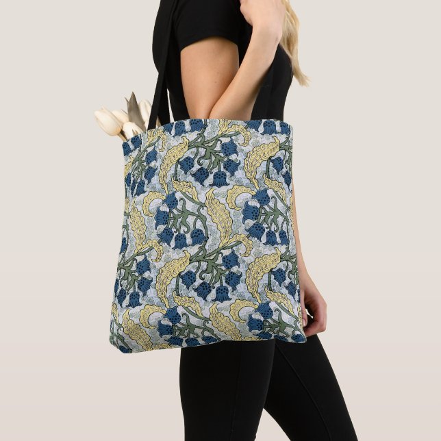 Bolso De Tela Flores Florales Azules Lily Valley Repetir (Detalle)