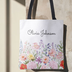 Bolso De Tela Flores Florales Coloridas Acuarela Personalizadas