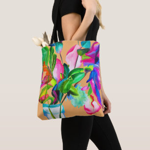 Bolso De Tela Flores florales coloridas y modernas acuarela