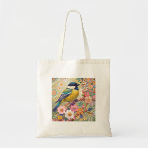 Bolso De Tela Flores florales de colores vivos de las aves de po