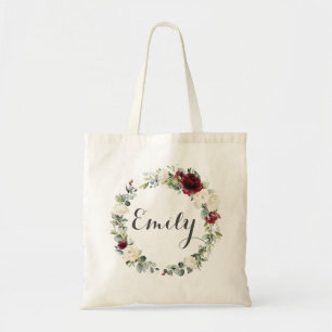 Bolso De Tela Flores florales de marfil blanco de Borgoña Favor