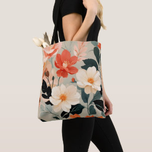 Bolso De Tela Flores florales de melocotón y crema