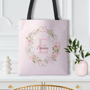 Bolso De Tela Flores Florales de Rosa Rosa Personalizadas Acuare