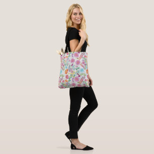 Bolso De Tela Flores folclóricas acuarelas - Personalizable