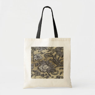 Bolso De Tela Flores Grabado en relieve de oro y negro