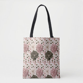 Bolso De Tela Flores grandes en rosa pálido, crema y oliva
