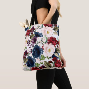 Bolso De Tela Flores H2 de PixDezines Rubor Marina de Borgoña