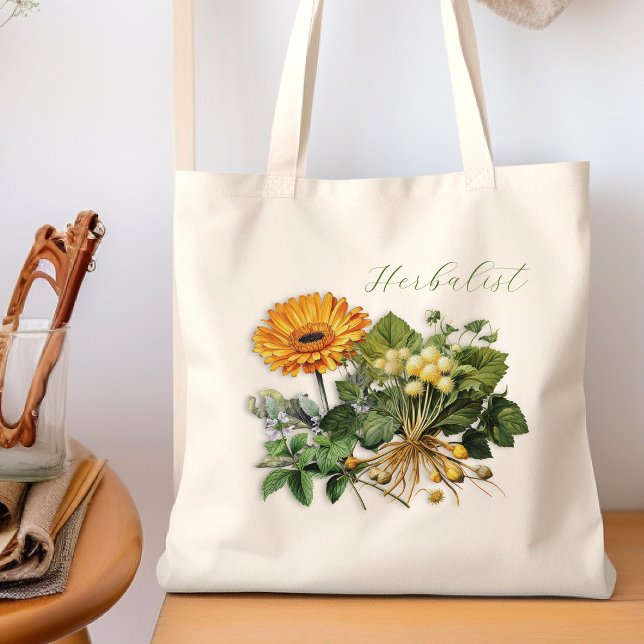 Bolso De Tela Flores herbáceas hierbas Calendula Design Tote Bag (Subido por el creador)