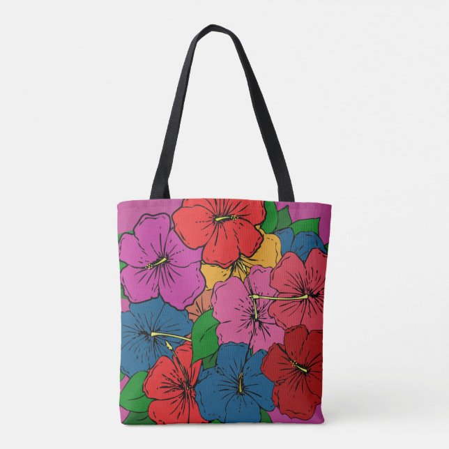 Bolso De Tela Flores Hibiscus #5 (Reverso)