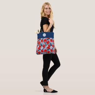 Bolso De Tela Flores hibiscus azul rojo tote