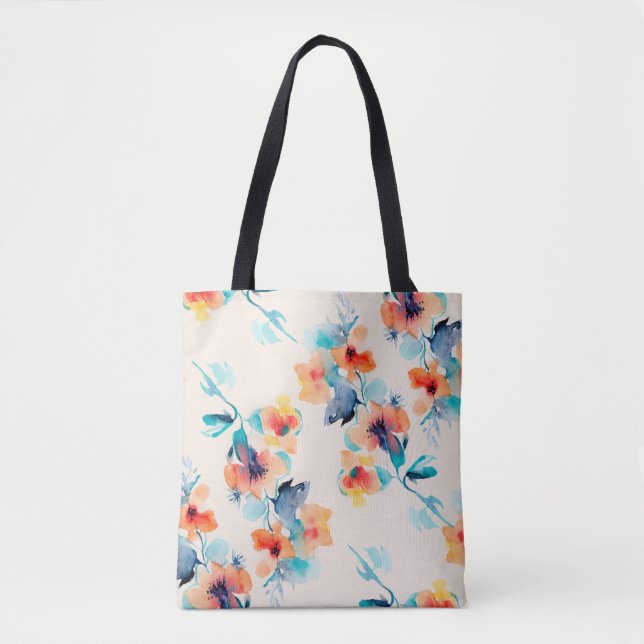 Bolso De Tela Flores hibiscus: Patrón de Ilustracion acuarela (Anverso)