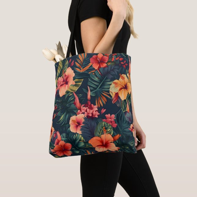 Bolso De Tela Flores Hibiscus, Patrón Floral Tropical (Detalle)