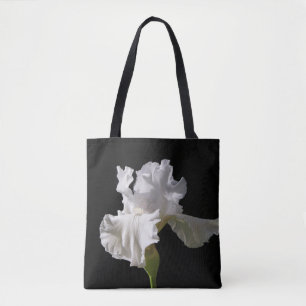 Bolso De Tela Flores   Iris blanco