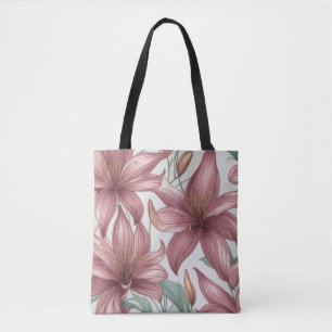 Bolso De Tela Flores Lirio de color de agua rosa