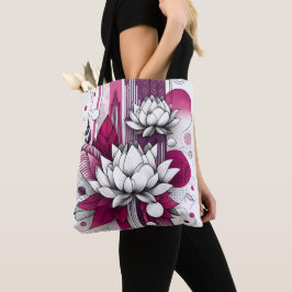 Bolso De Tela Flores Lotus en blanco y negro magenta