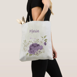 Bolso De Tela flores malvas y blancas