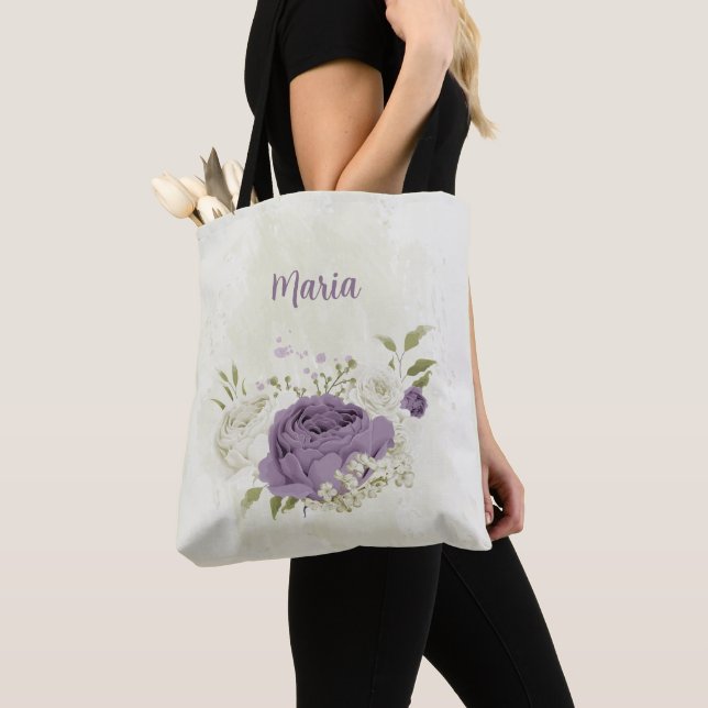 Bolso De Tela flores malvas y blancas (Detalle)