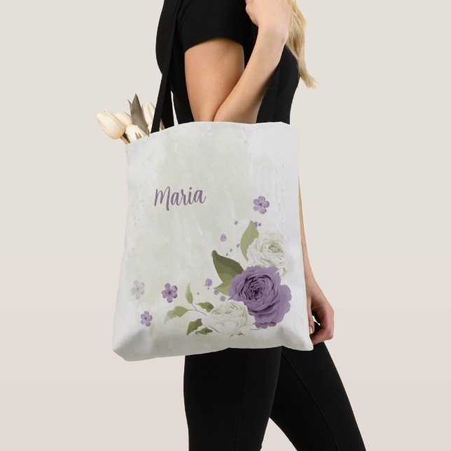 Bolso De Tela flores malvas y blancas (Detalle)