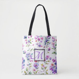 Bolso De Tela Flores marinas de color púrpura elegante