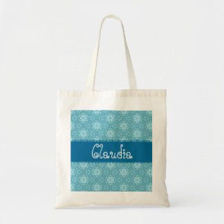 Bolso De Tela Flores menudas blancas de la aguamarina que casan
