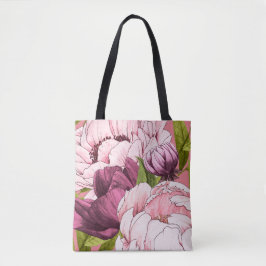 Bolso De Tela Flores modernas de peones rosados y ciruelas